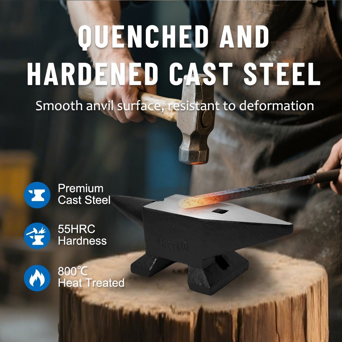 22 Lbs High Hardness Rugged Round Horn Anvil Blacksmith - Black