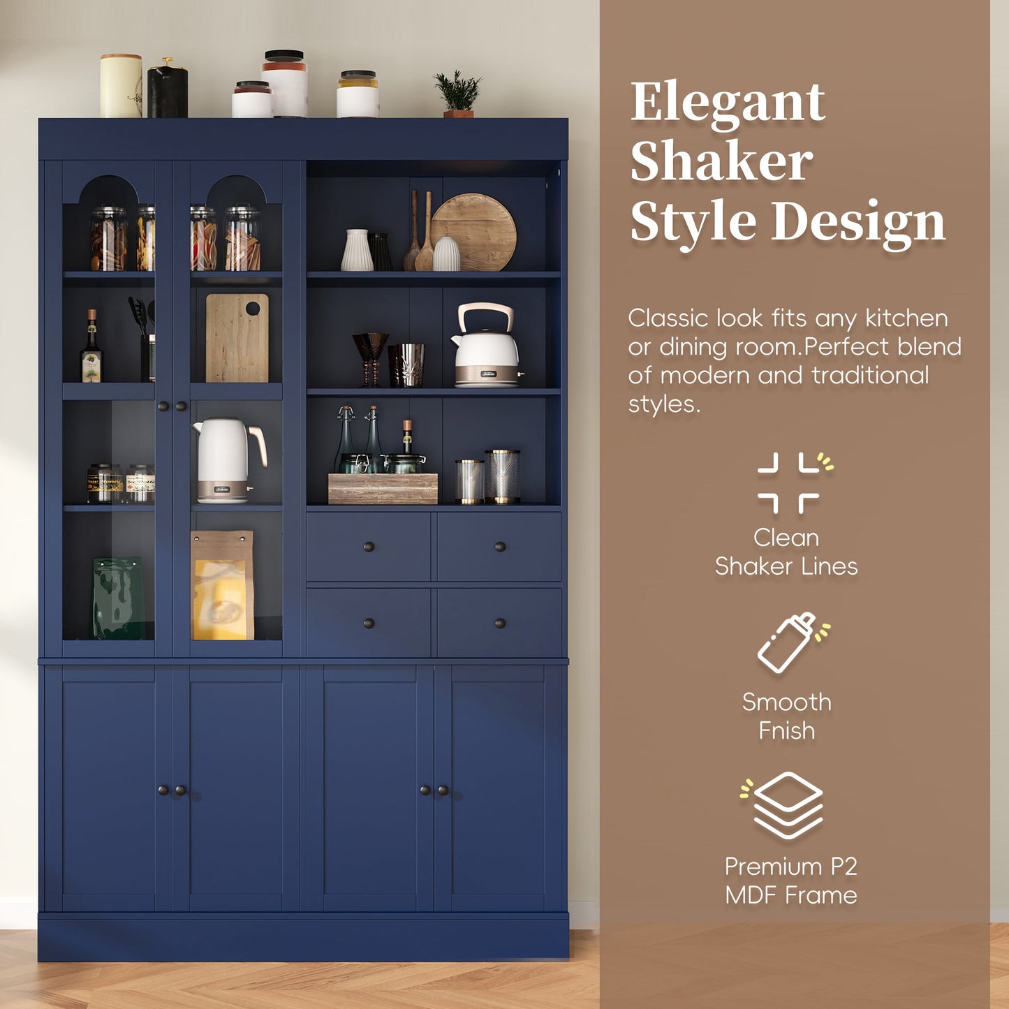 TOPMAX Freestanding Buffet With Hutch - Tall Kitchen Pantry Cabinet
