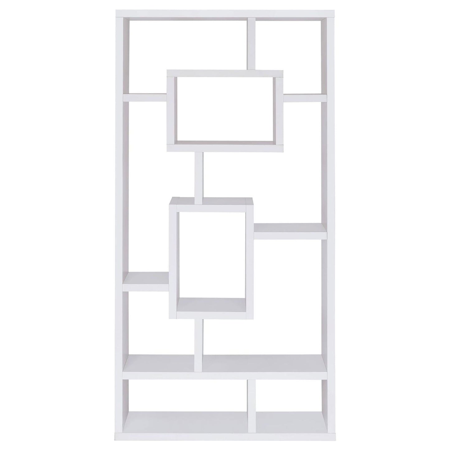 Geometric 10 Shelf Open Back Bookcase With Interlocking Shelves - White