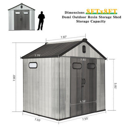 8x8FT Resin Outdoor Storage Shed with Lockable Door