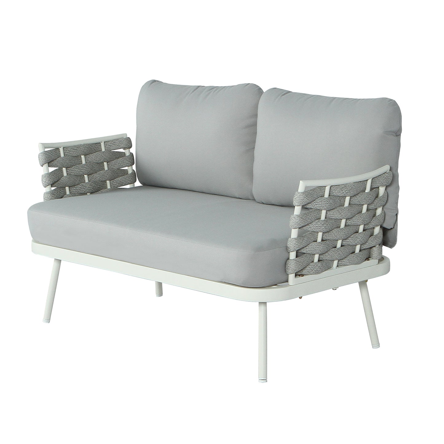 Mariano Steel Loveseat and Table, Off White & Grey