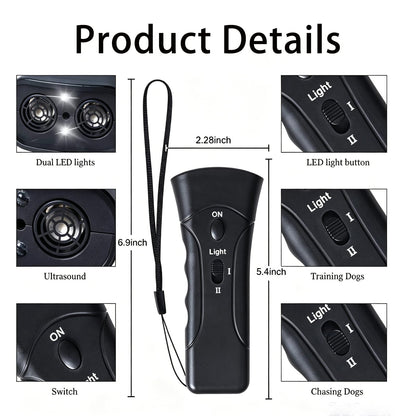 Trainer Ultrasonic For Dogs, Anti Barking Device, Portable Ultrasonic Dog Barking, Anti Barking Dog Training Device With Flashlight With LED Light, 3 Training Modes For Indoor Outdoor