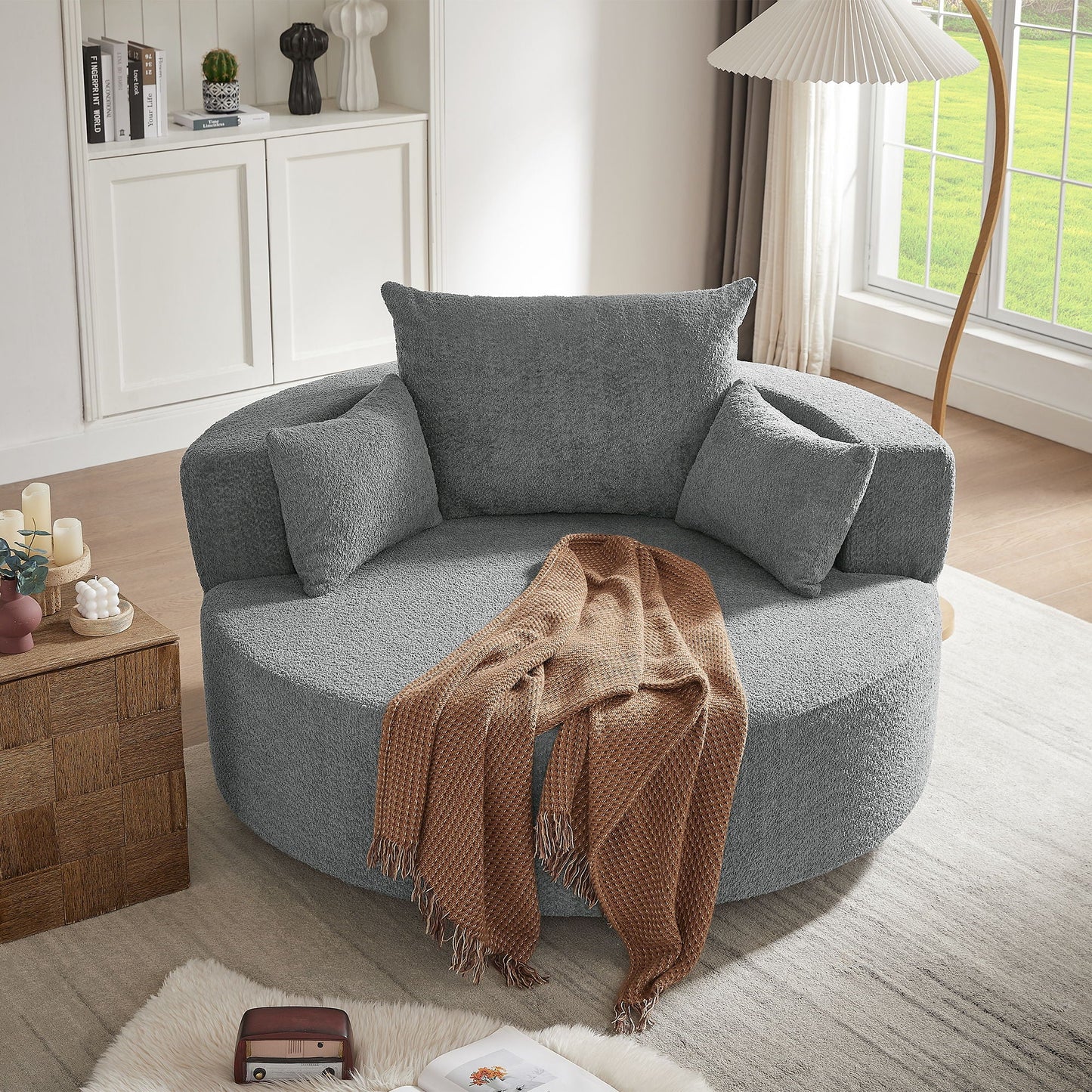 360° Swivel Accent Barrel Chair With 3 Removable Pillows For Living Room