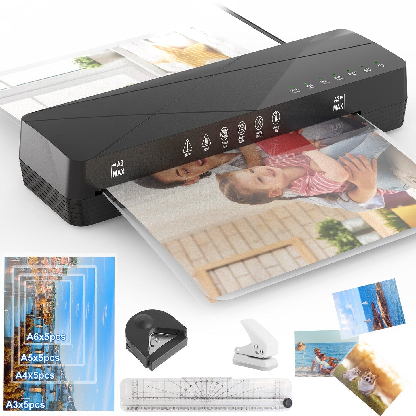 13Inch Laminator Machine Hot And Cold Mode A4 Personal Thermal Laminator With ABS Function 60S Warm-Up Time 30Mins Auto-Off for Home Office School Bus