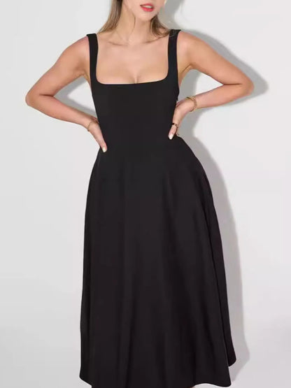 Square Neck Sleeveless Midi Dress
