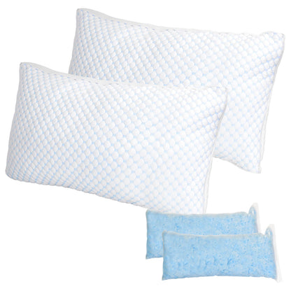 2 Pack Shredded Memory Foam Pillows Adjustable Cool Pillows with Extra Filling Machine Washable Cover for Side Back Stomach Sleepers
