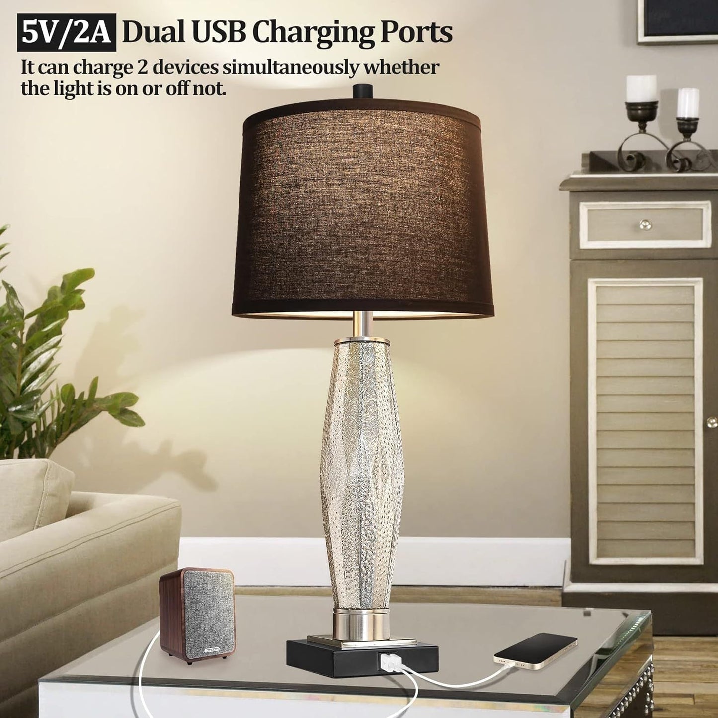 Table Lamps Set of 2 with USB Charging Ports