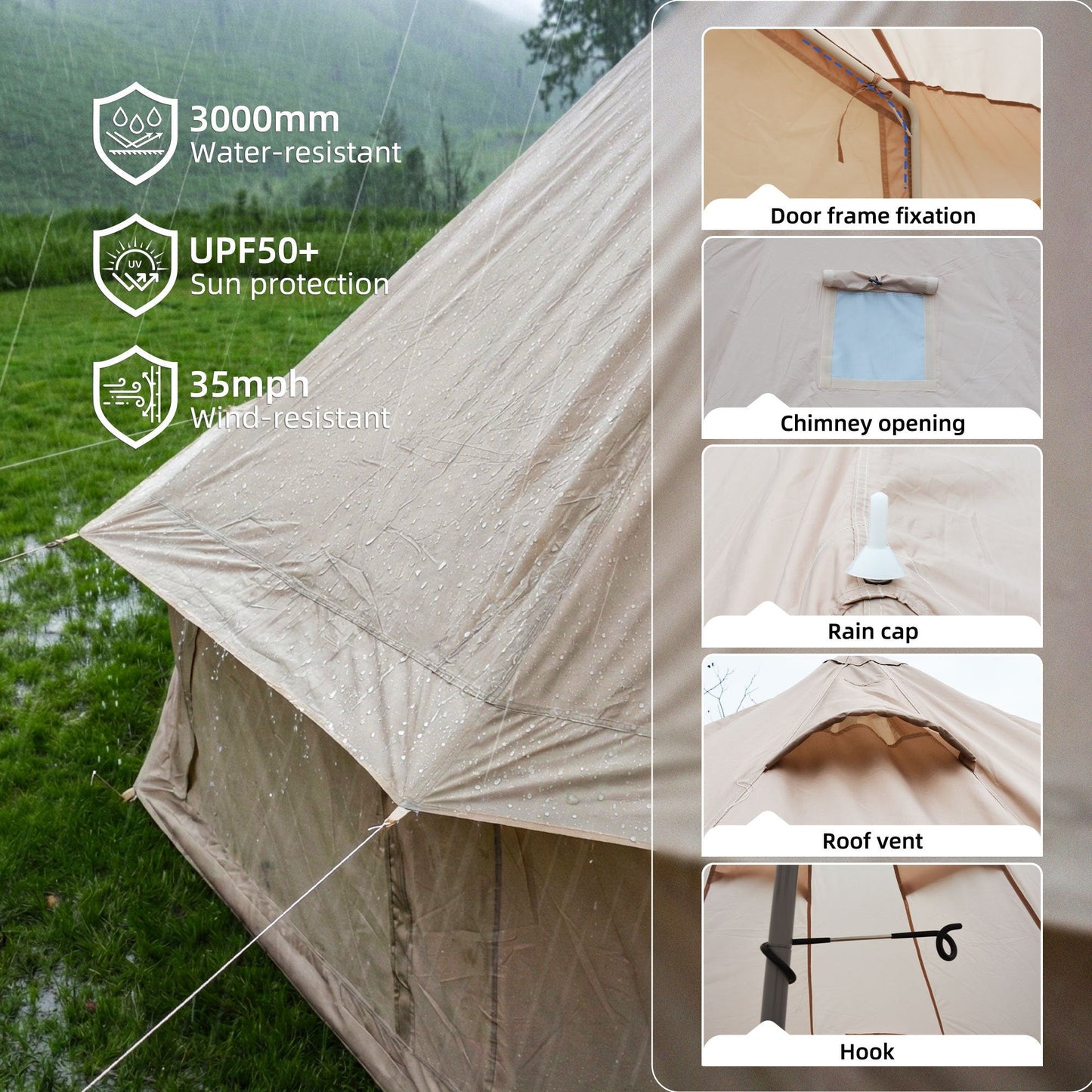 4 Season Bell Tent 16.4FT Waterproof Glamping Yurt