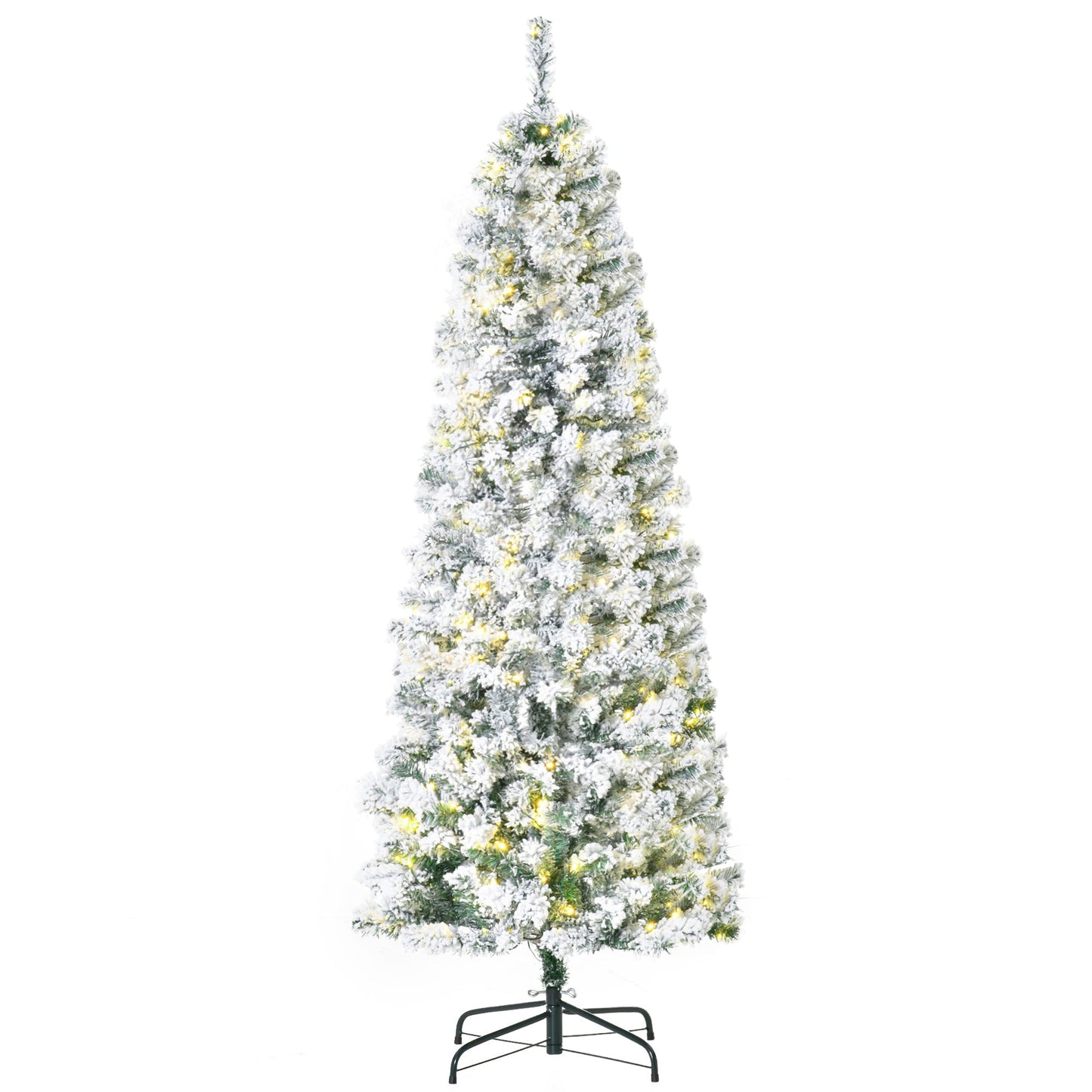 HOMCOM 6ft Pre-Lit Snow-Flocked Slim Douglas Fir Christmas Tree