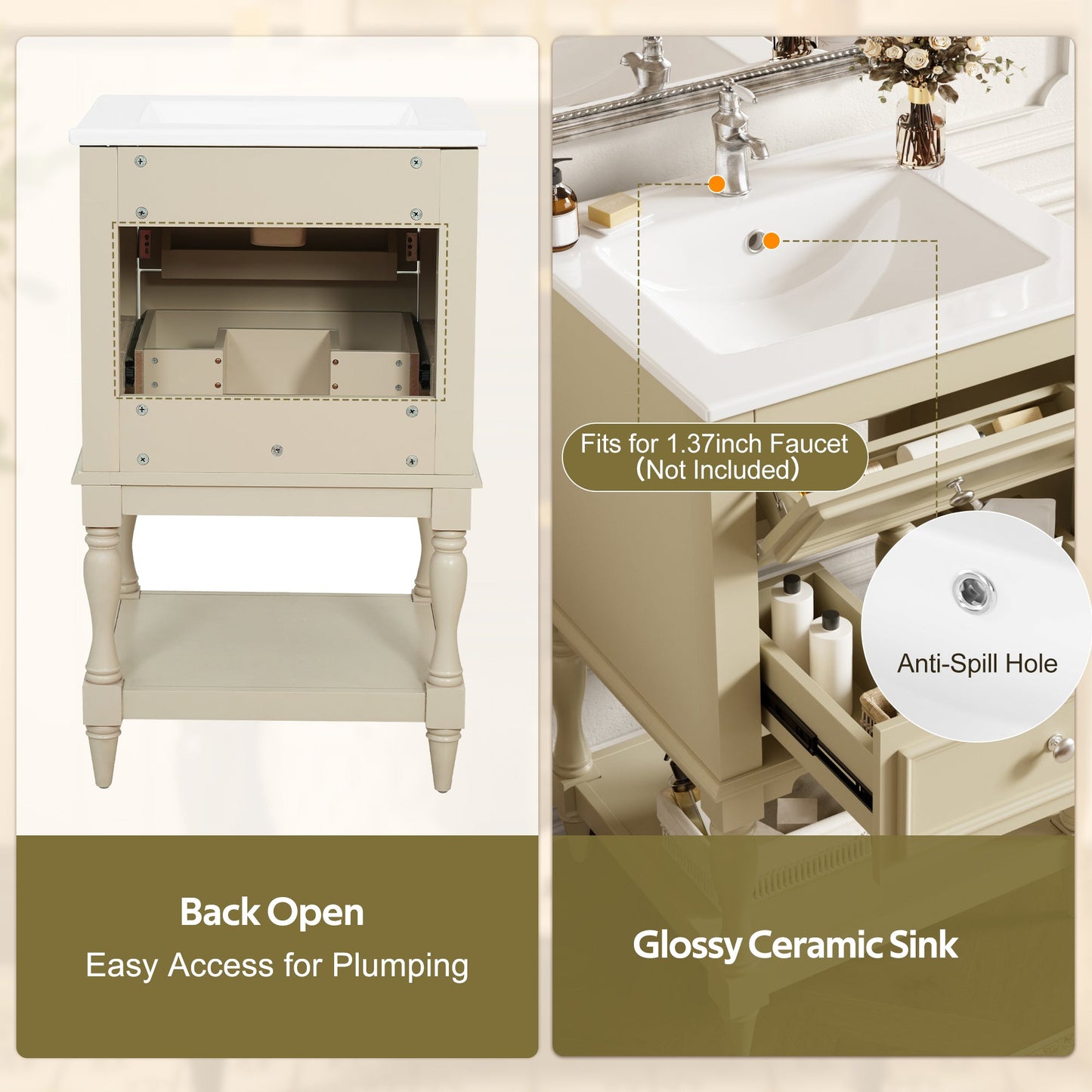 20'' Bathroom Vanity with Ceramic Sink and Storage Cabinet