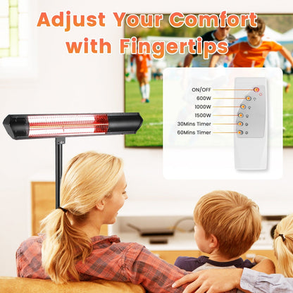 1500W Infrared Patio Heater with Stand, 3 Heat Levels & Remote