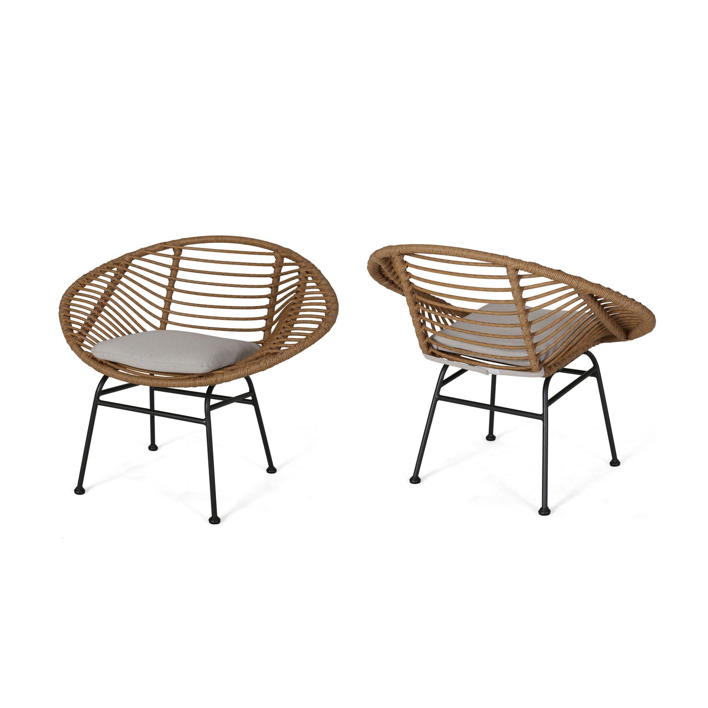 Cordella Outdoor Woven Wicker Chairs with Cushions, Set of 2