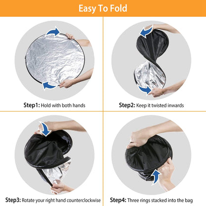 42.5In 5 In 1 Photography Round Light Reflector Collapsible Multi Disc Light Diffuser w/ Storage Bag Translucent Silver Gold White Black 5 Colors Refl