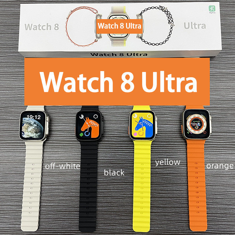 Watch 8 Ultra Smart Watch | Screw Buckle Silicone Band, 2.0" IPS Touch Screen, Wireless Charging – Black, White, Yellow & Orange