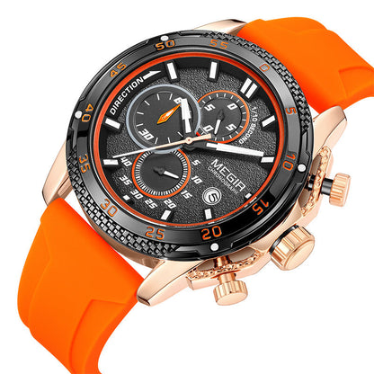 Multifunctional Three-eye Chronograph With Silicone Strap
