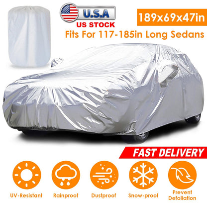 189x69x47in Full Car Cover All Weather UV Protection Automotive Cover 170T Outdoor Universal Full Cover For Sedans Up To 185in