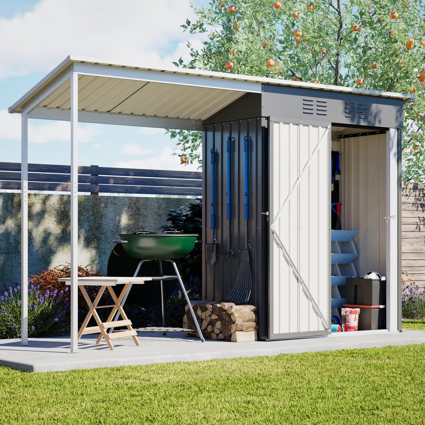 Durable 5x3FT Galvanized Steel Shed & Gazebo Combo