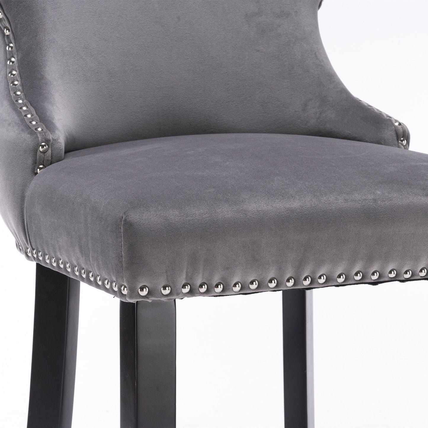 Contemporary Upholstered Wing-Back Barstools With Button Tufted Decoration And Wooden Legs, And Nailhead Trim, Leisure Style Bar Chairs, Bar Stools (Set of 2)