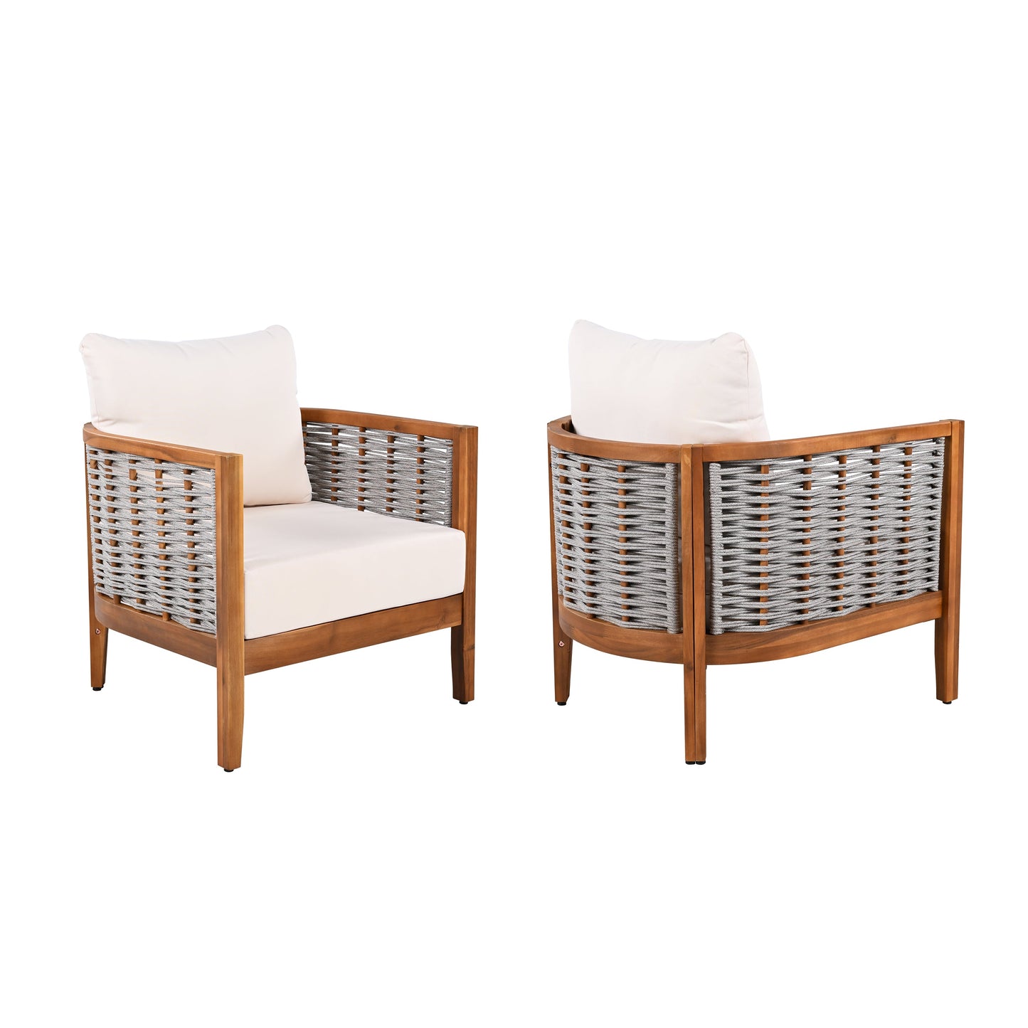 2 Pieces Outdoor Unique Tub Design Armchair with Woven Rope