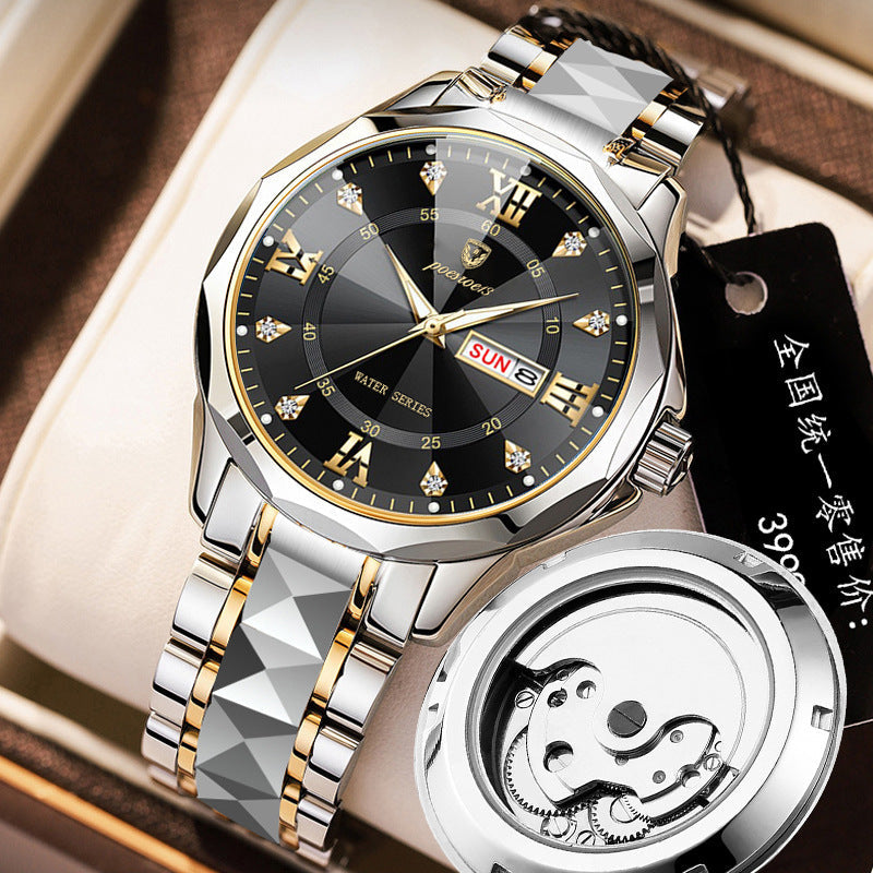 Mens Mechanical Skeleton Transparent-Back Watch
