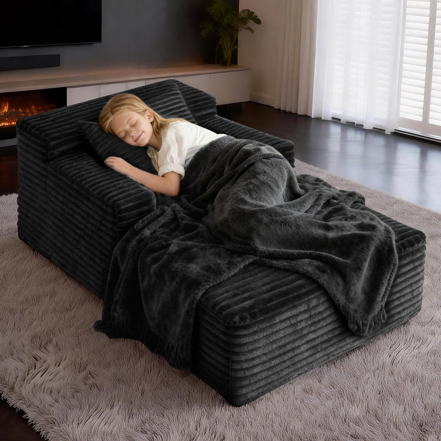 Small Chaise Lounge Sofa with Striped Corduroy