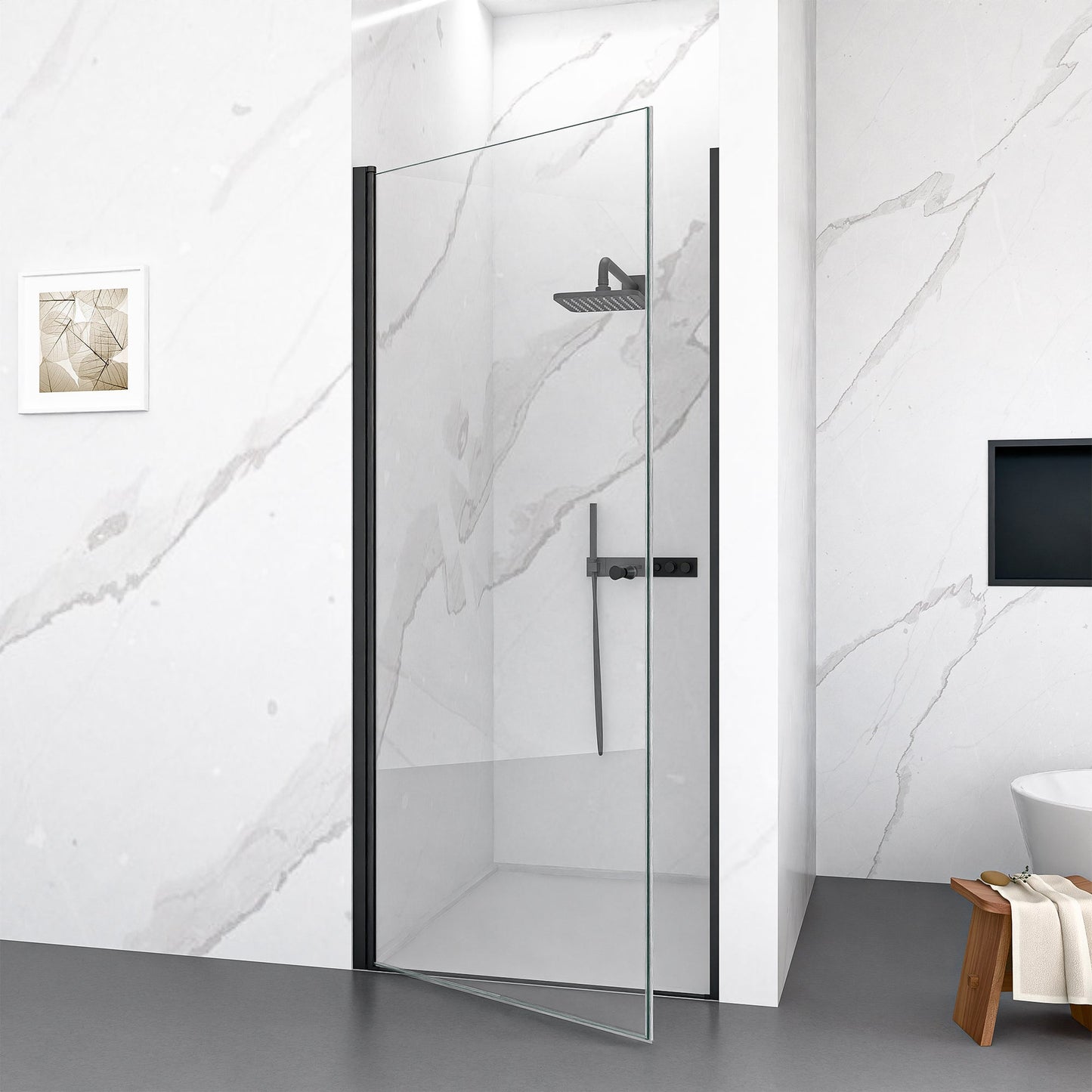 30"W x 72"H Frameless Circular Pivot Shower Door in Matte