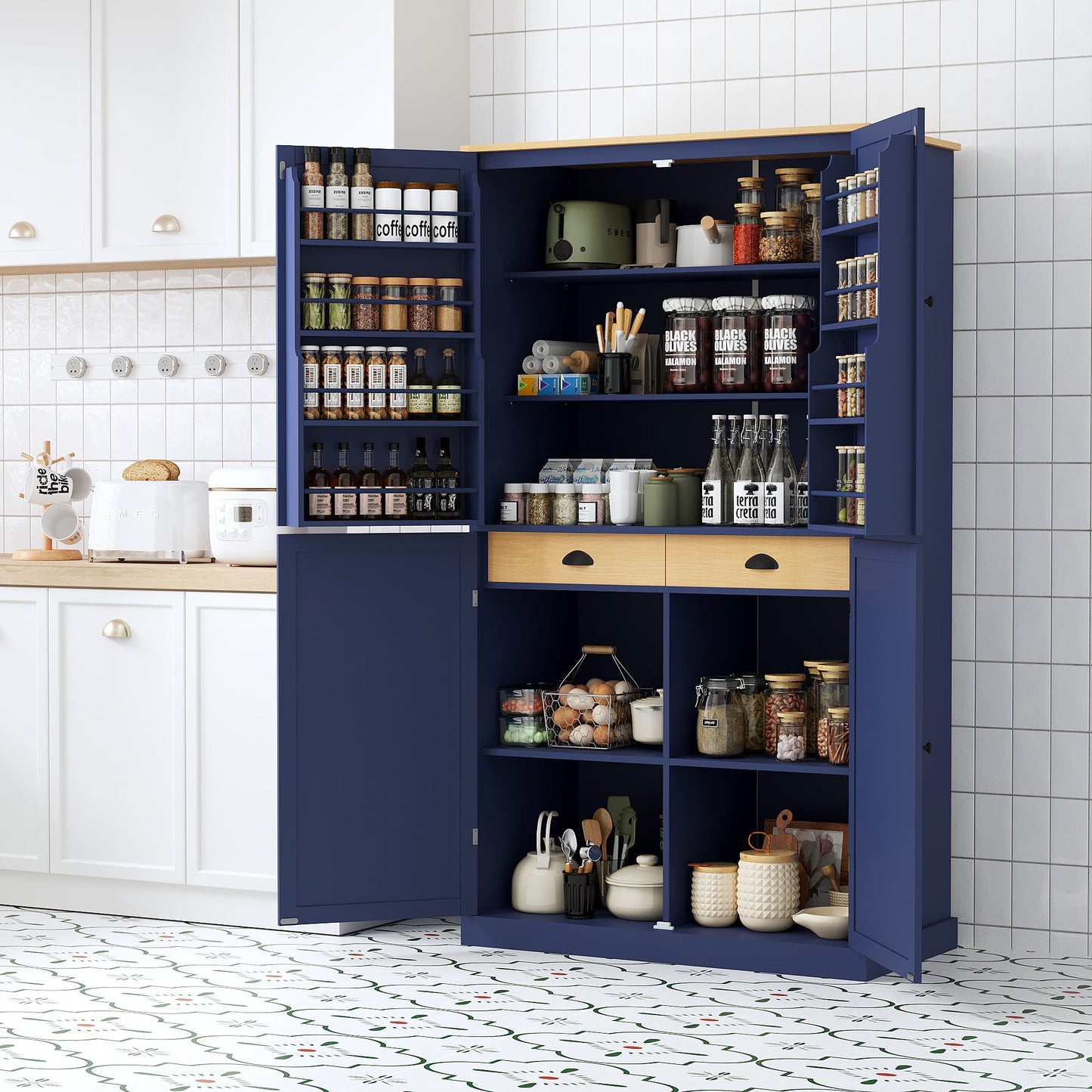 TOPMAX Large Freestanding Kitchen Pantry Storage Cabinet