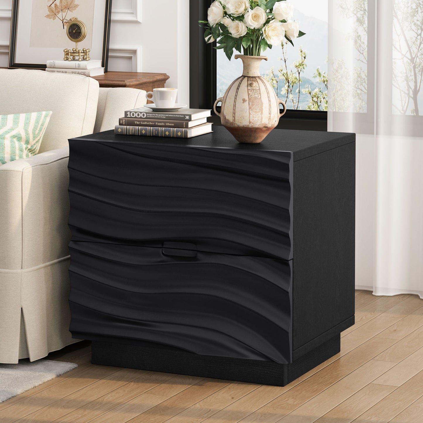 Nightstands, Bedside Table With 2 Drawers (Set of 2) - Black