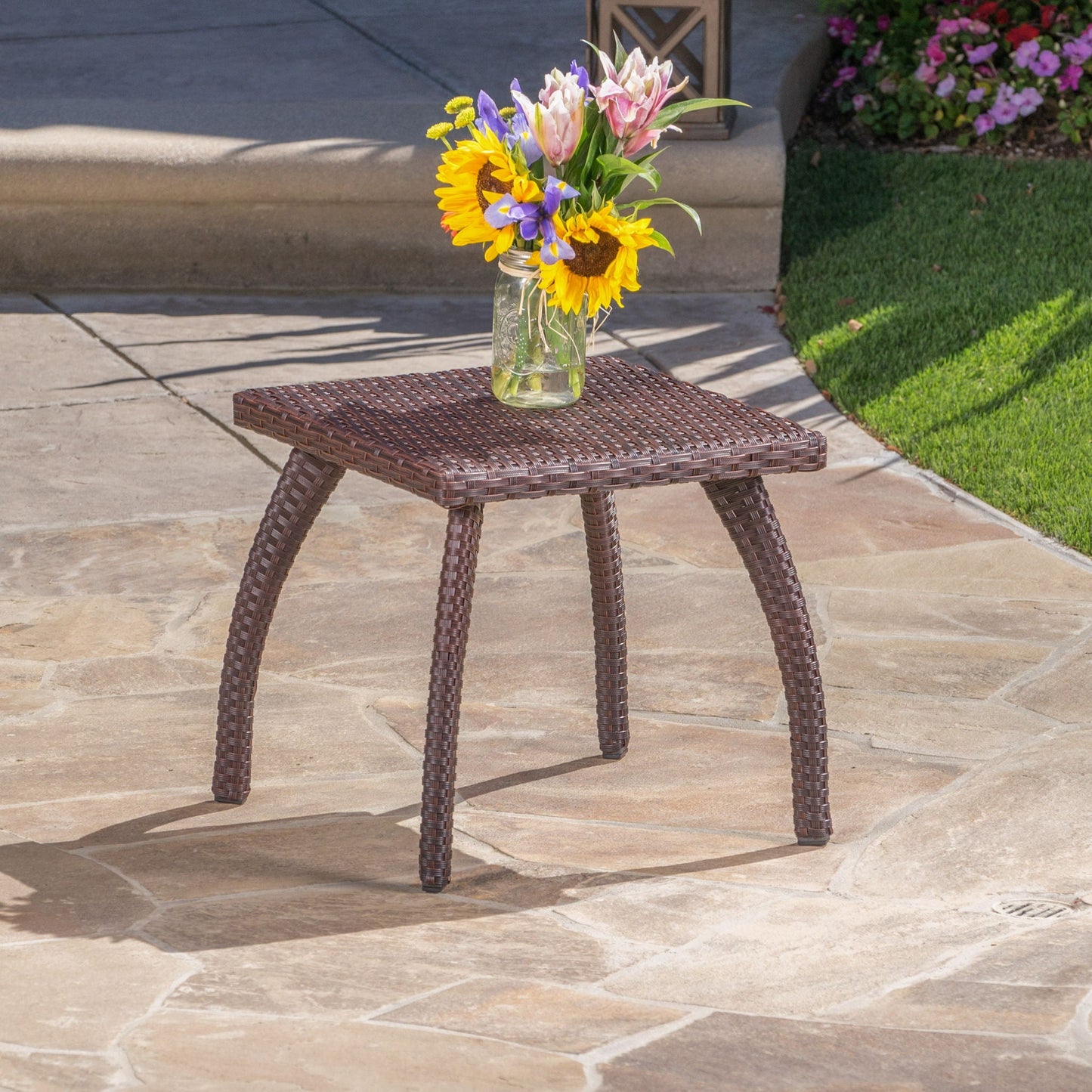 Luminant Outdoor Side Table With Iron Frame - Brown