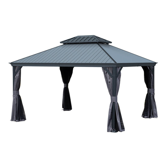 12'x14' Hardtop Gazebo with Resin Roof and Drainage Gutters