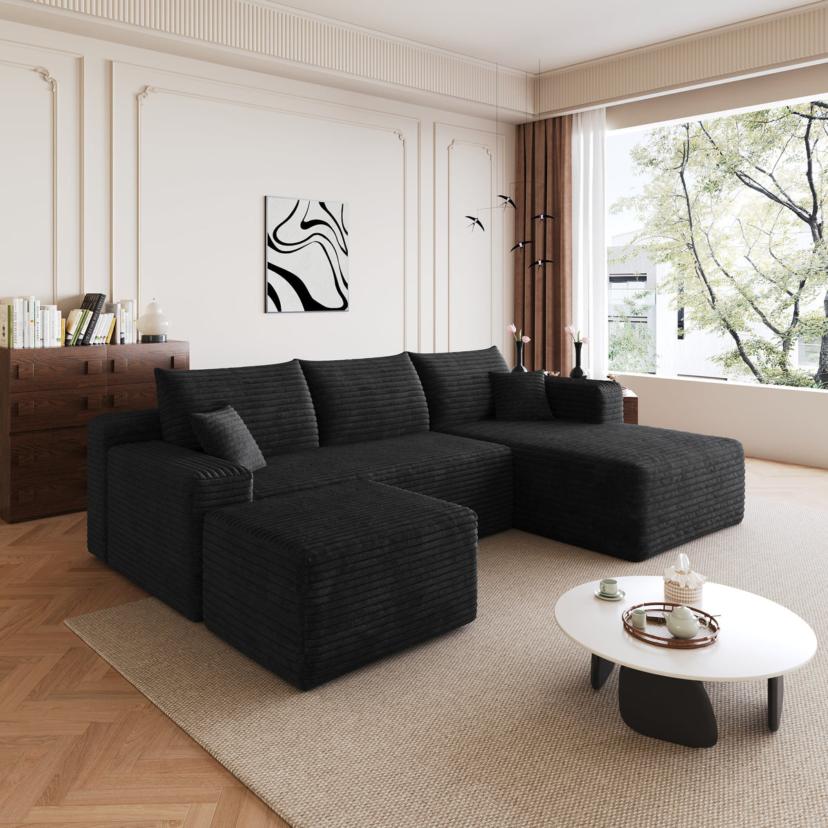 95" Cloud Sectional Sofa with 1 Ottoman