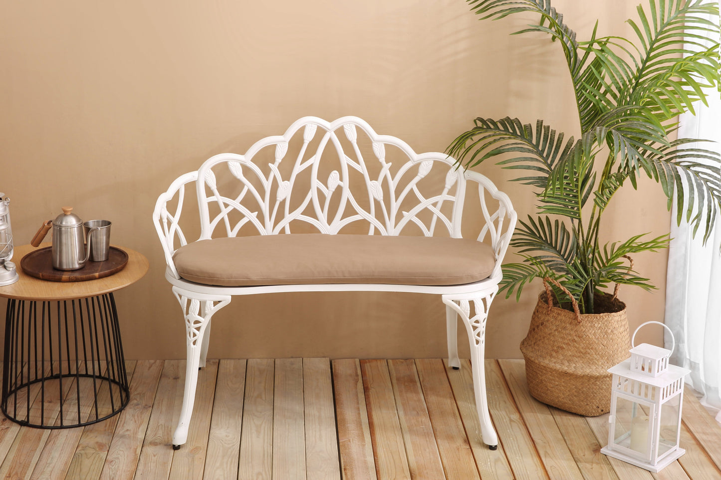 Tulip Patio Garden Bench Metal Park Bench Cast Aluminum Outdoor Furniture