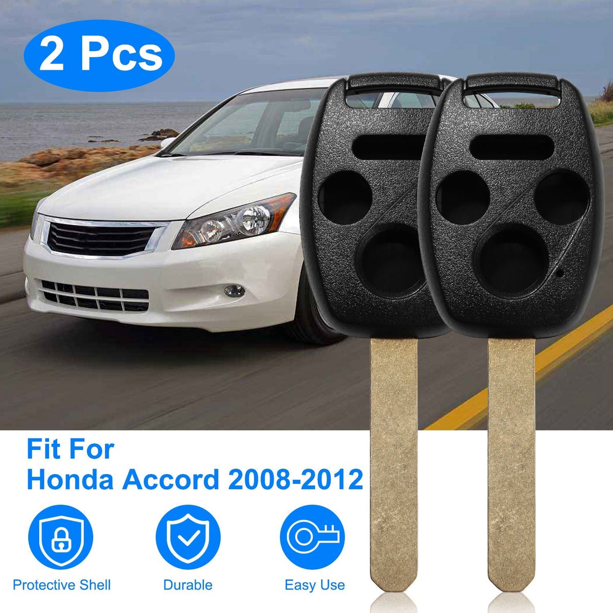 2Pcs Keyless Entry Remote Shell Case Fit For Honda Accord 2008-2012 Car Key Fob Pad _x000B__x000B_Replacement N5F-S0084A N5F-A05TAA w/ Uncut Blade