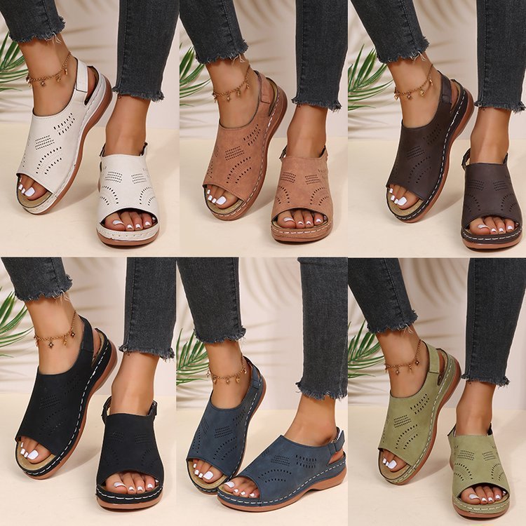Hollow Back Buckle Fish Mouth Vintage Casual Shoes