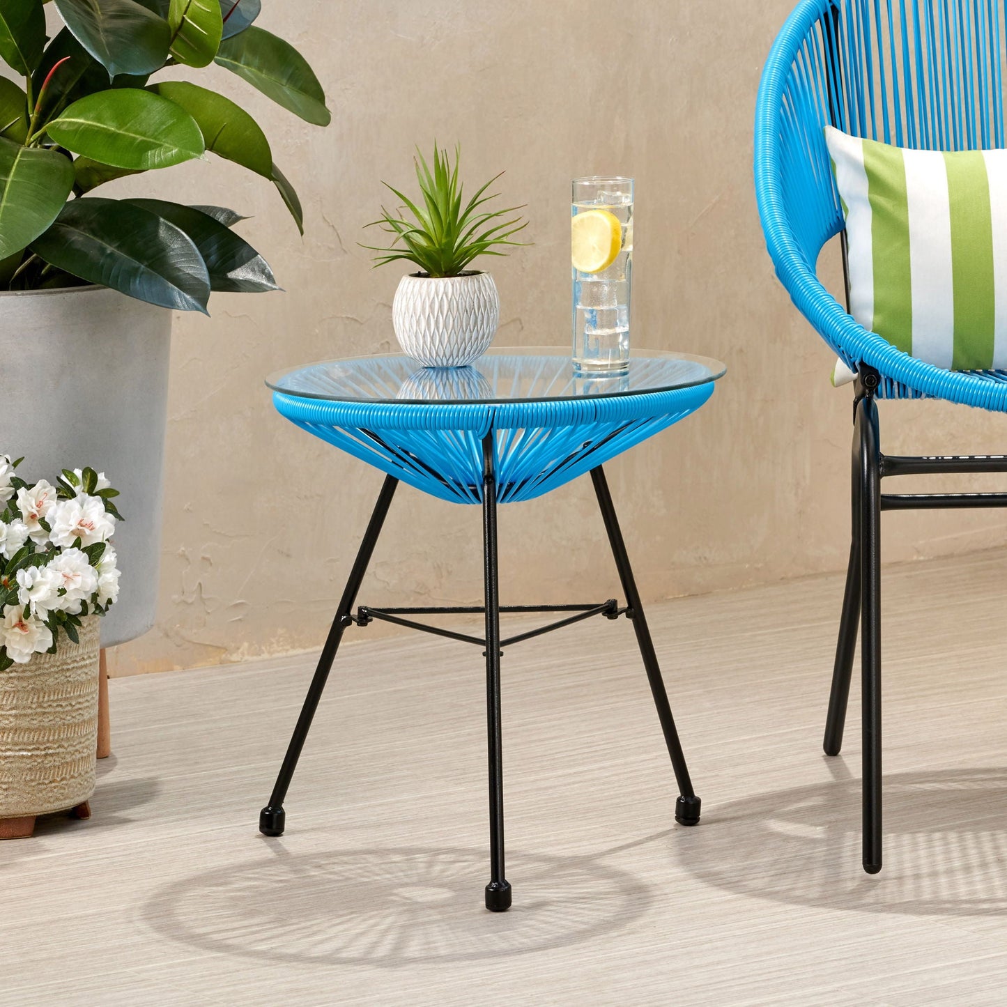Nusa Modern Rattan Side Table With Tempered Glass Top