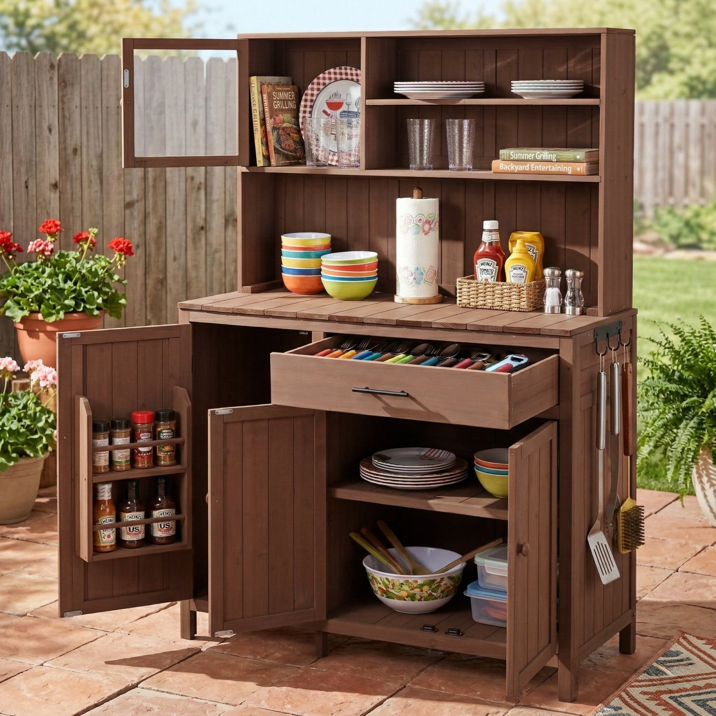 TOPAMX Potting Bench with Hutch, Solid Fir Wood Garden Workstation