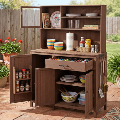 TOPAMX Potting Bench with Hutch, Solid Fir Wood Garden Workstation