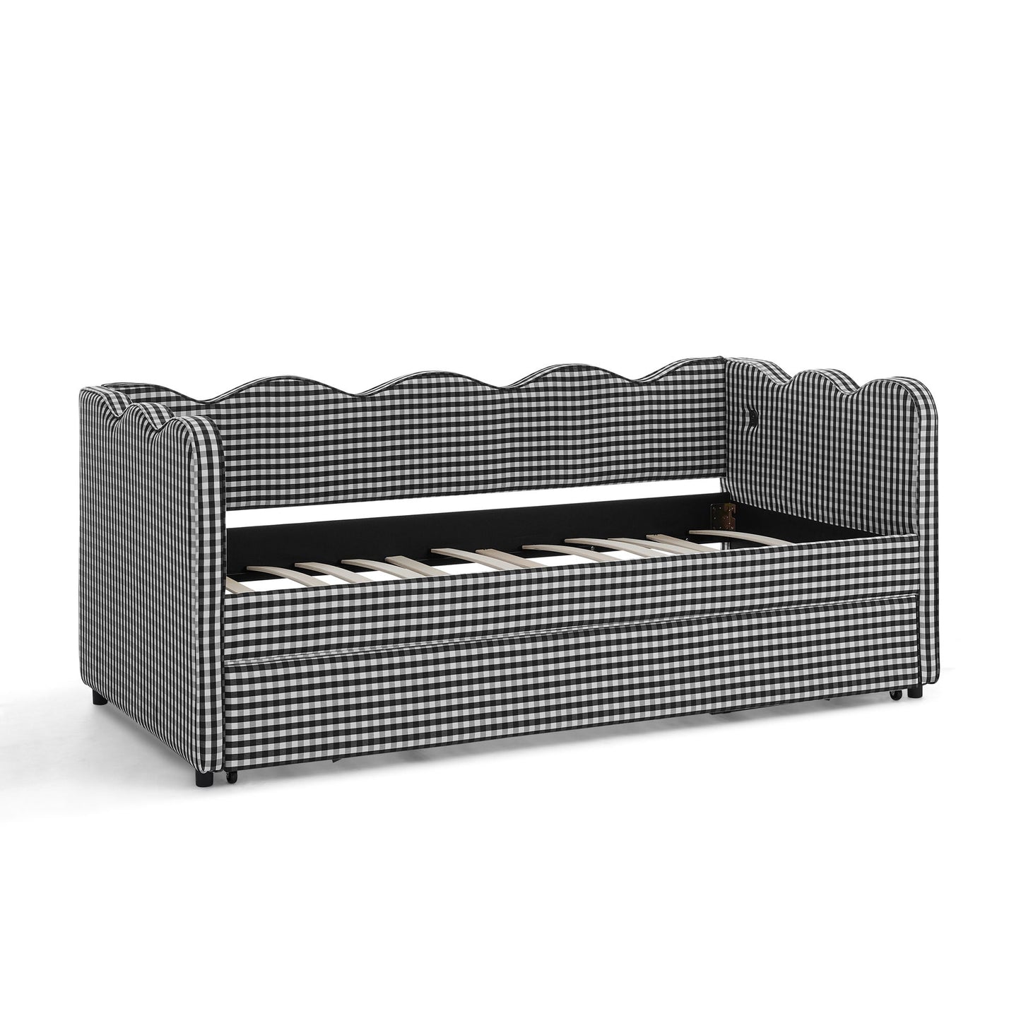 Gingham Daybed With USB Charging Port, Wave Shaped Design
