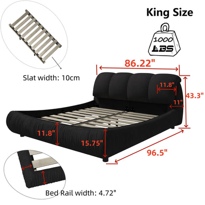 Luxury Upholstered Platform Bed With Oversized Padded Backrest And Solid Wood Frame