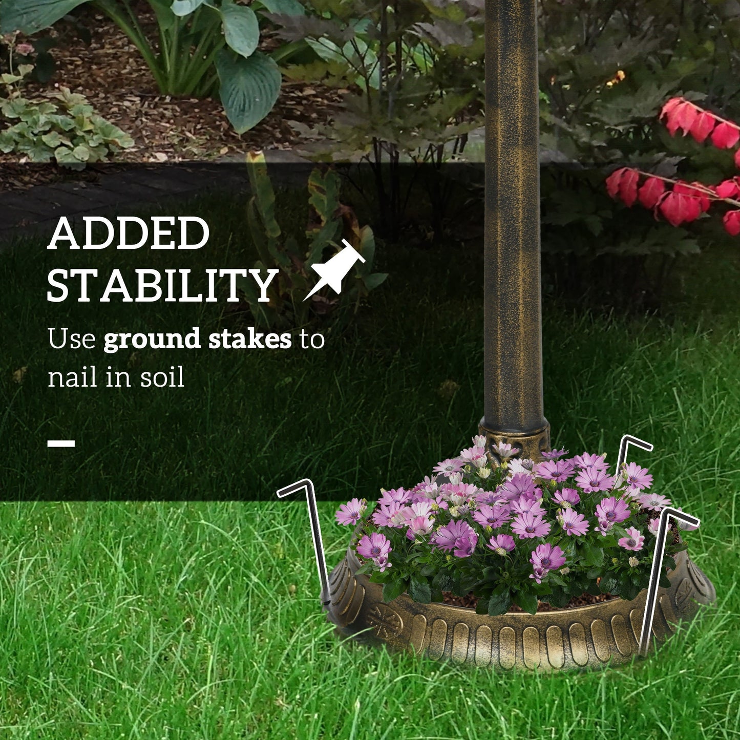 Outsunny 28" Antique Bronze Bird Bath with Pedestal Flower Planter Base