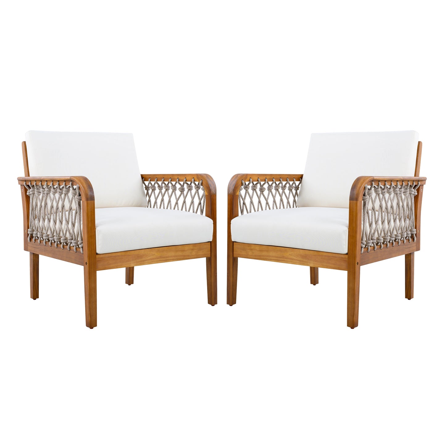Outdoor Acacia Wood Club Chair with Handwoven Rope (Set of 2)
