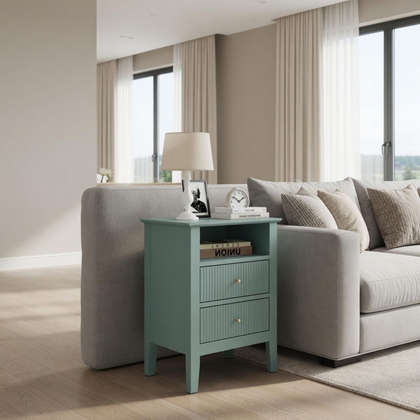Fluted Nightstand With 2 Drawers