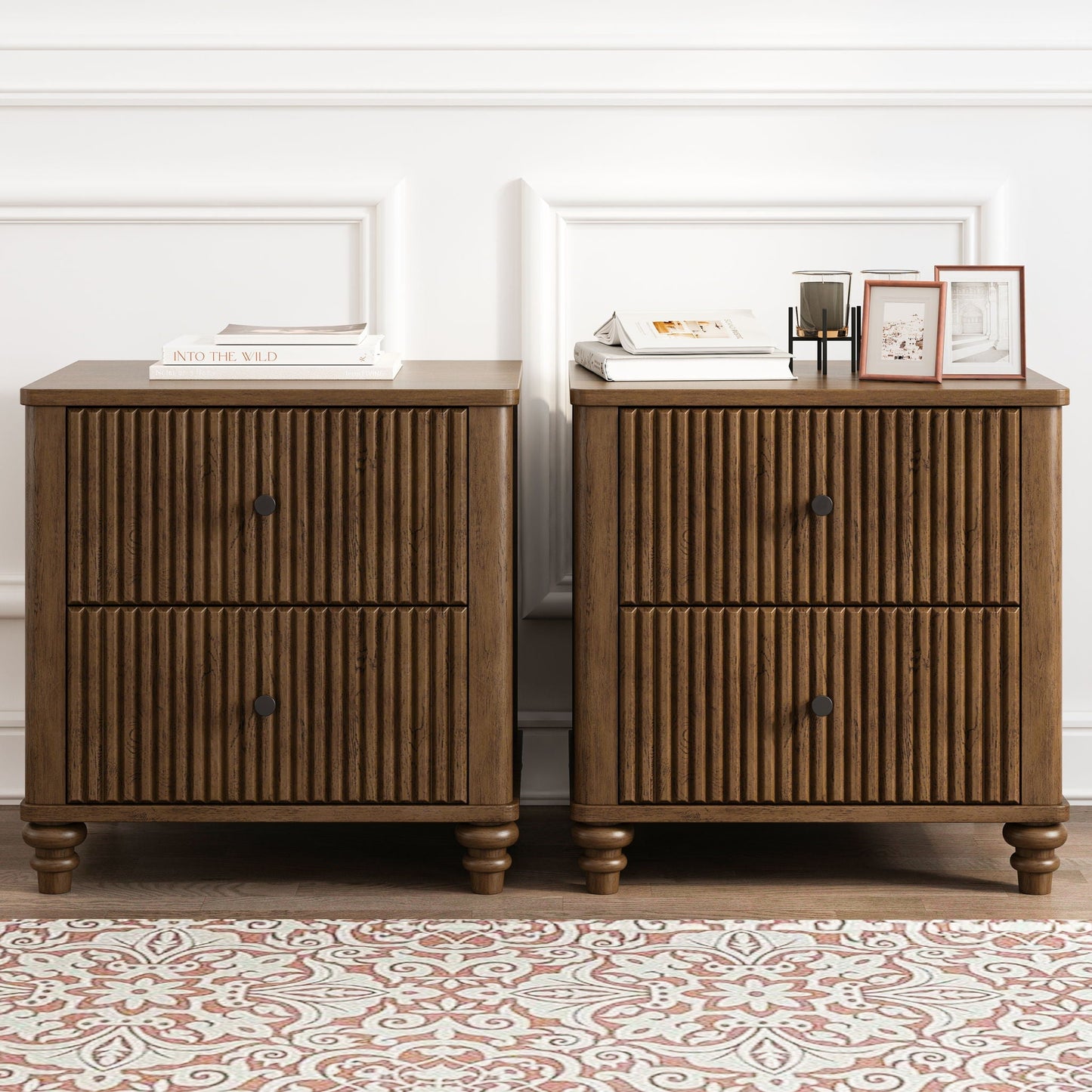 Modern Fluted Nightstand With 3 Drawers