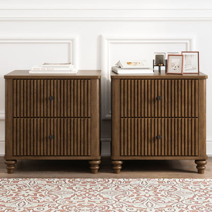 Modern Fluted Nightstand With 3 Drawers