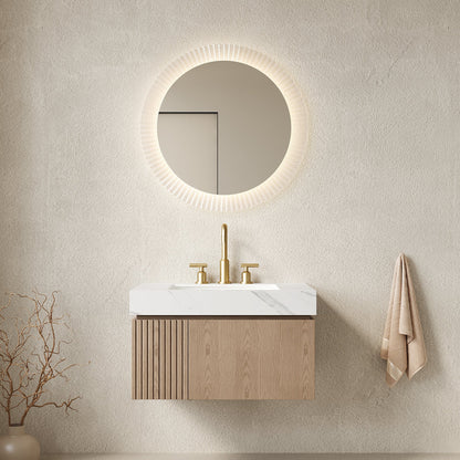 MURI 30" Bathroom Vanity & Sink, Floating Plywood Storage Cabinet with Drawer & Door, Carrara