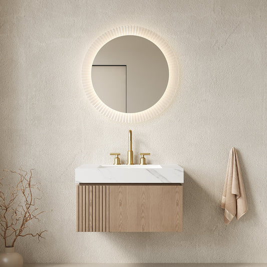 MURI 30" Bathroom Vanity & Sink, Floating Plywood Storage Cabinet with Drawer & Door, Carrara