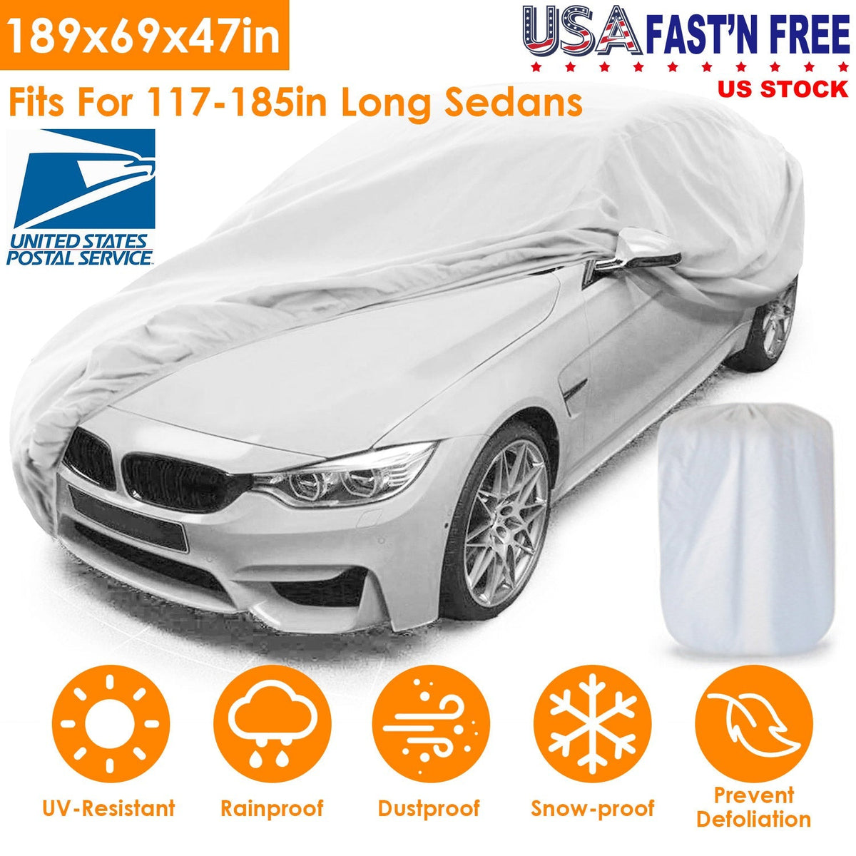 189x69x47in Full Car Cover All Weather UV Protection Automotive Cover 170T Outdoor Universal Full Cover For Sedans Up To 185in