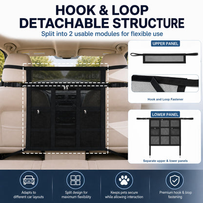 Car Dog Barrier With Hook And Loop Fastener Dual Zipper For Car SUV Breathable Mesh Barrier With Hook And Loop Fastener Keeps Pets Safely In Back Seat. Easy Installation
