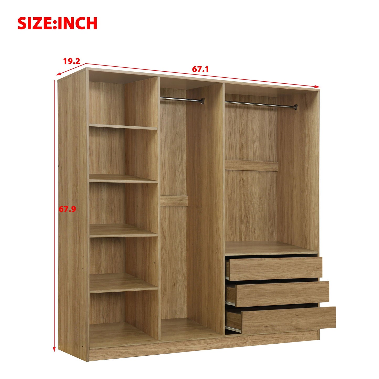 Doorless Storage Wardrobe For Dedroom With Shelves And 3 Drawers