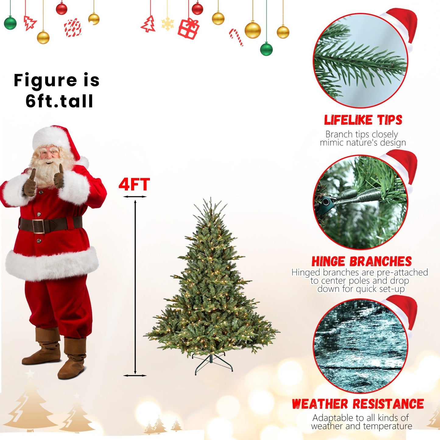 5FT The Full-Bodied Pre-Lit Evergreen Christmas Tree